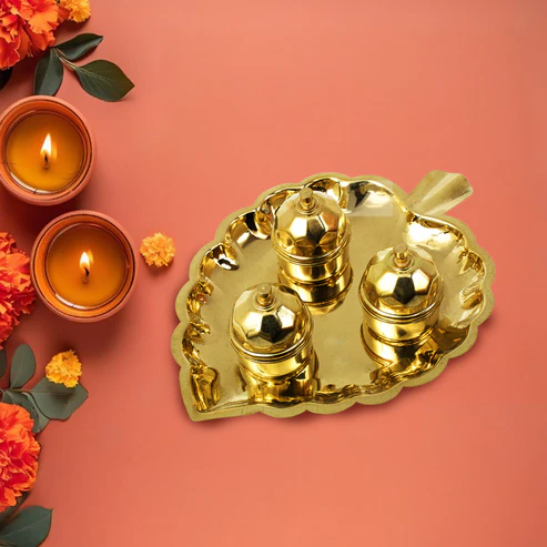 Haldi Kumkum 3 Leaf Thali